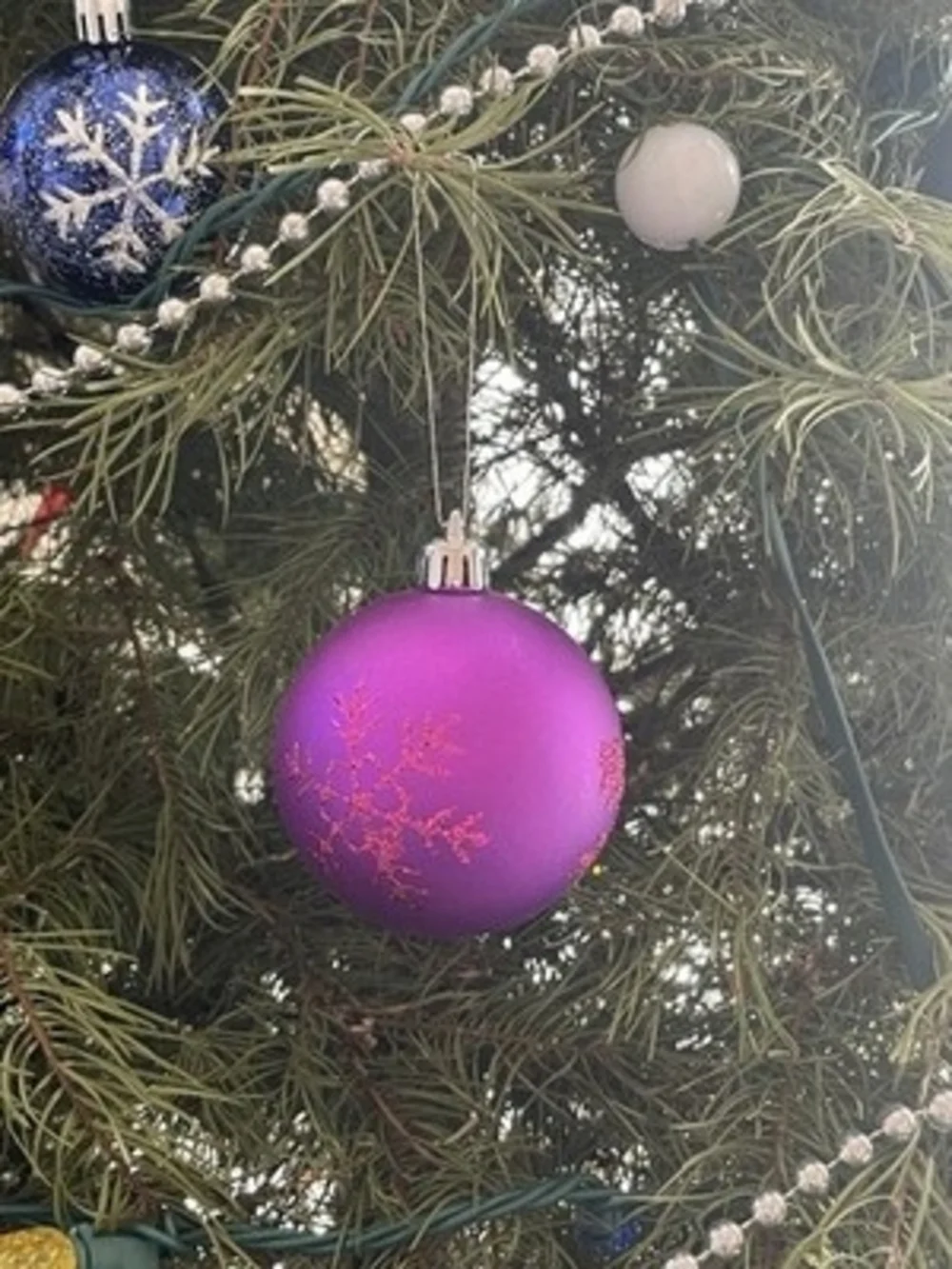 Pair Purple & Pink Snowflake Ball Ornaments Christmas Holiday Decor